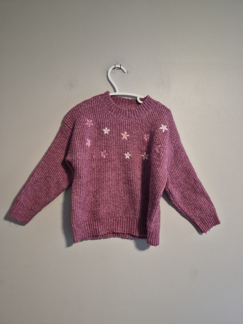George 4t Pink Knit Floral embroidered Crewneck Sweater